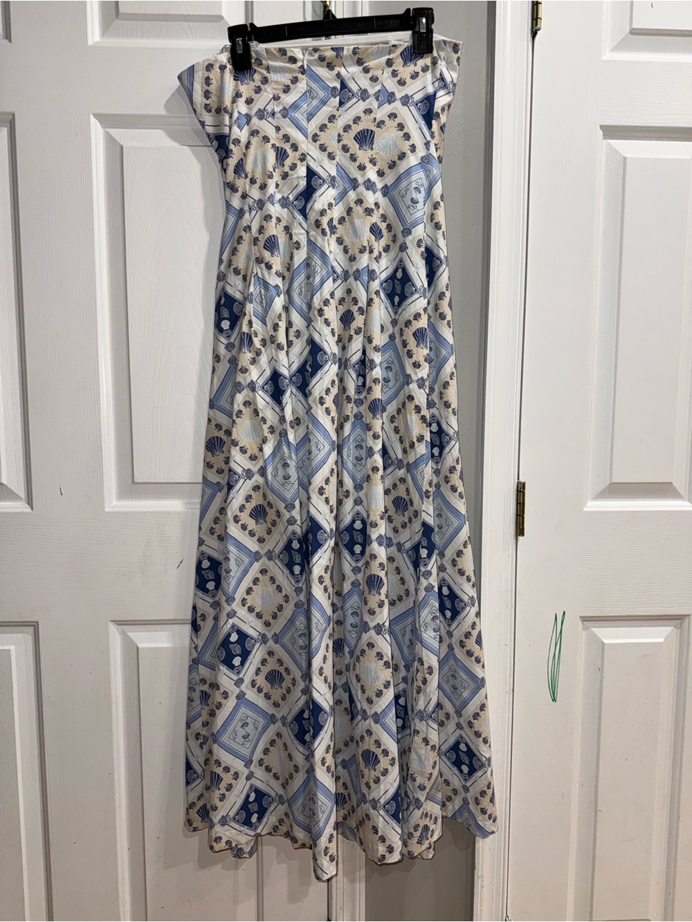 7 For All Mankind Strapless Blue and Cream Tile-Print Maxi Dress - Picture 3 of 4